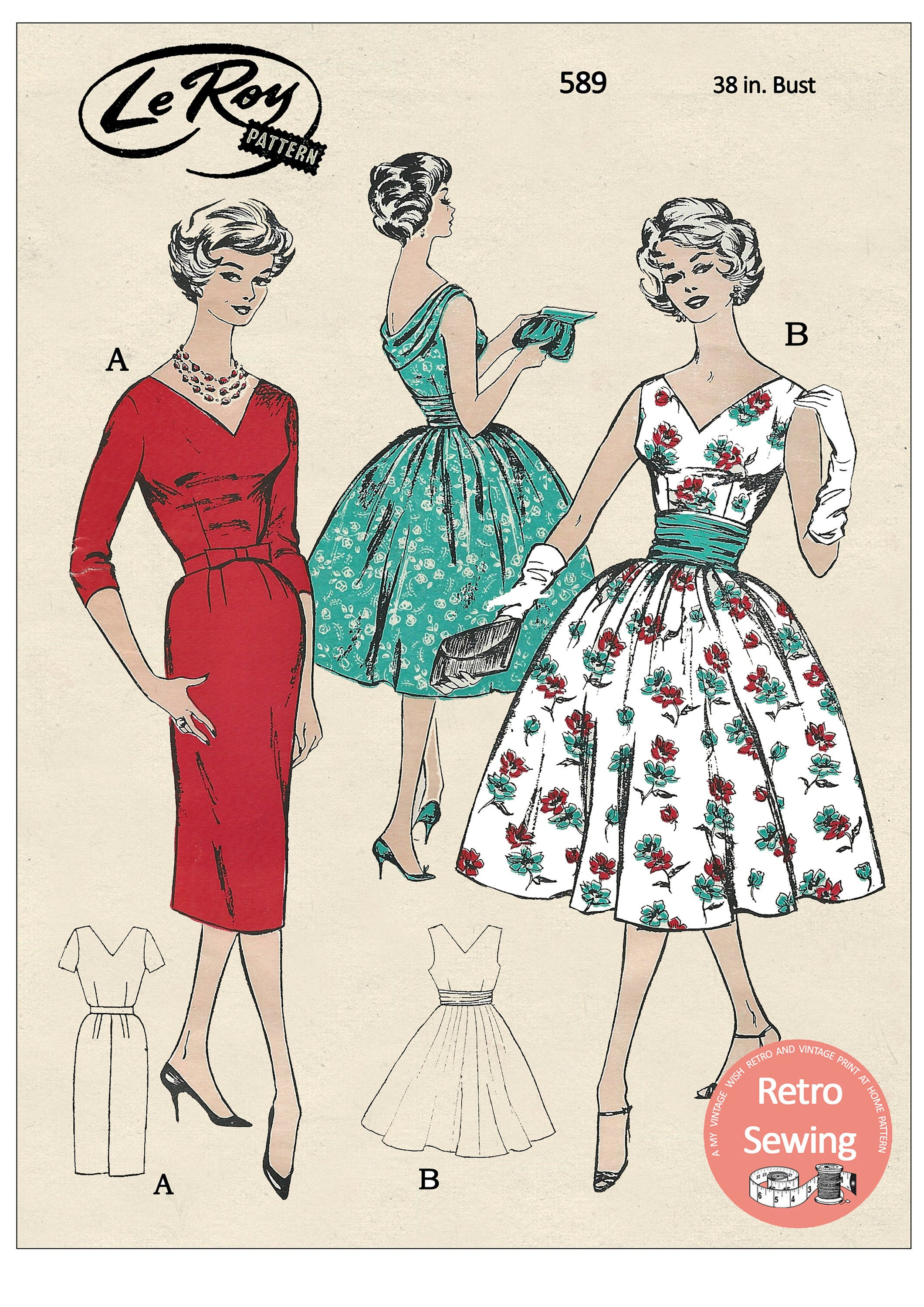1950's Rockabilly Style Cocktail Dresses 38 Bust Digital 1950's Rockabilly Style Cocktail Dresses 38 Bust Digital