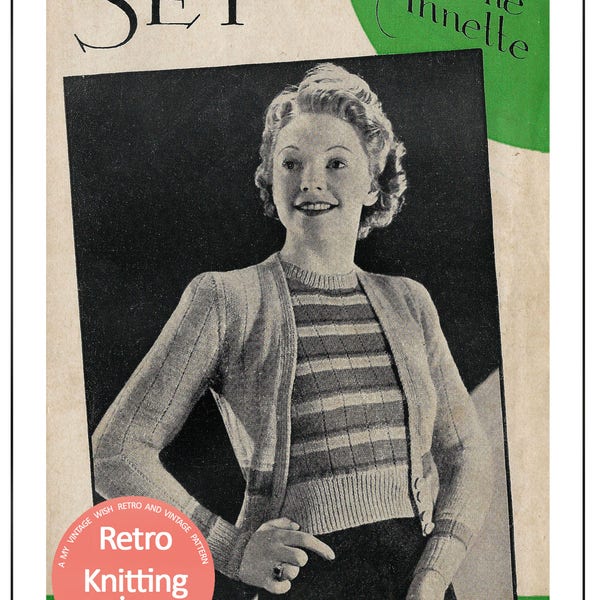 1940's The Annette Striped Twin Set PDF Knitting Pattern