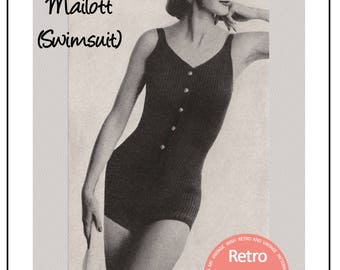 1950s Ribbed Swimsuit (Mailott) Knitting Pattern - PDF Instant Download