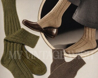 Men's Socks Knitting Pattern: Vintage Wool Ribbed Socks (PDF Download)