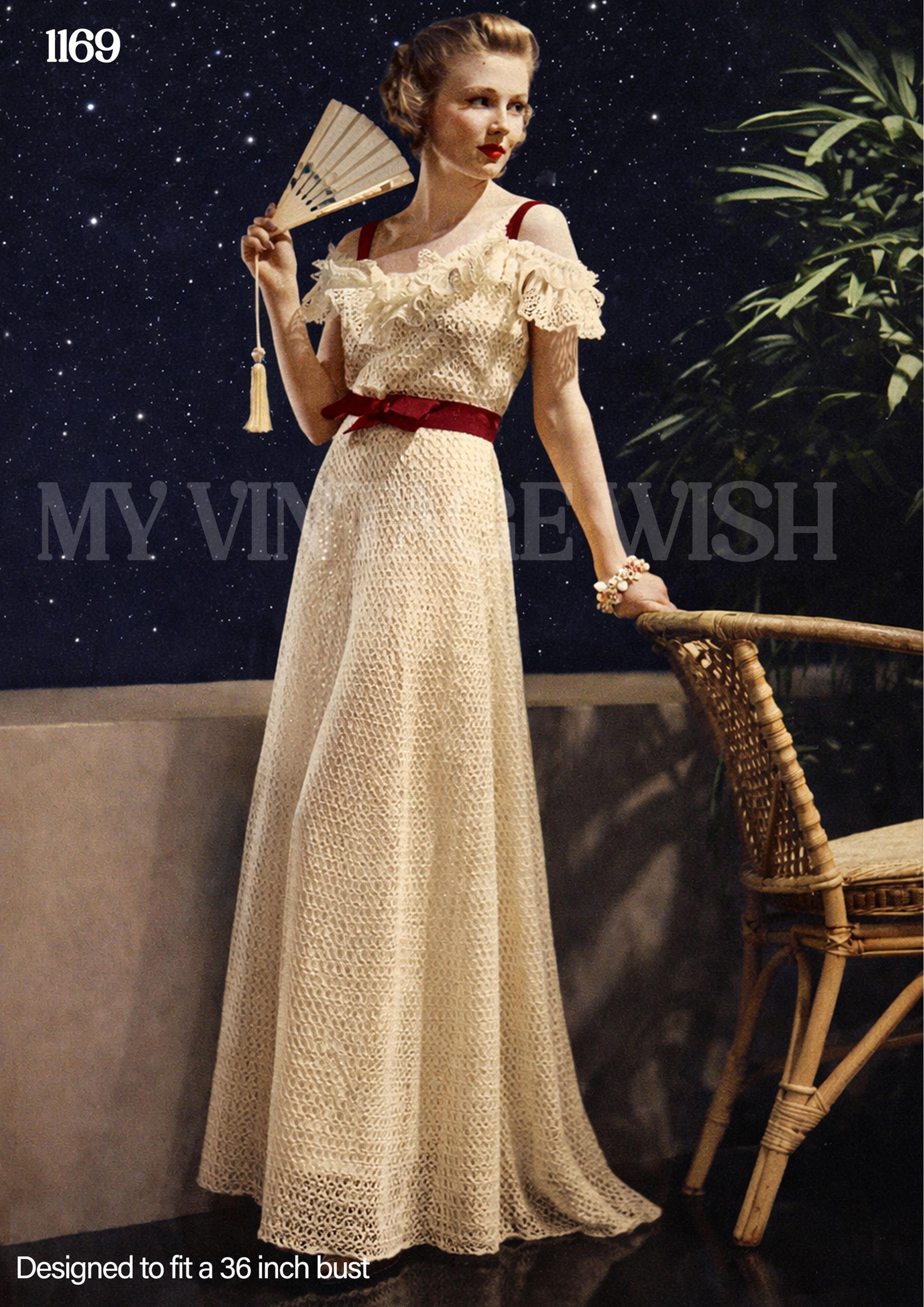 1930s Crochet Evening Dress Pattern PDF  off Shoulder Lace Gown - Etsy