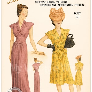1940&#39;s Stylish Cocktail or Evening Dress Paper Ready Printed Sewing Pattern