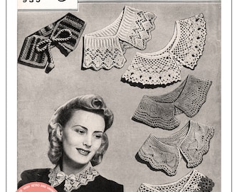 Patrón vintage de los años 1940 para seis bonitos collares en tejido y crochet PDF Descarga digital