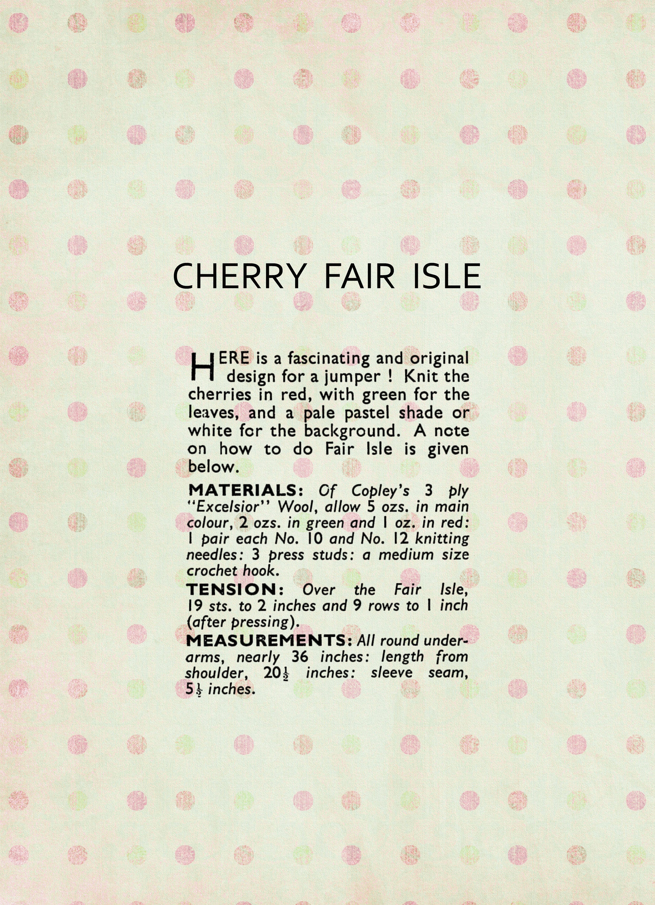 1940s Cherry Fair Isle Jumper PDF Knitting Pattern