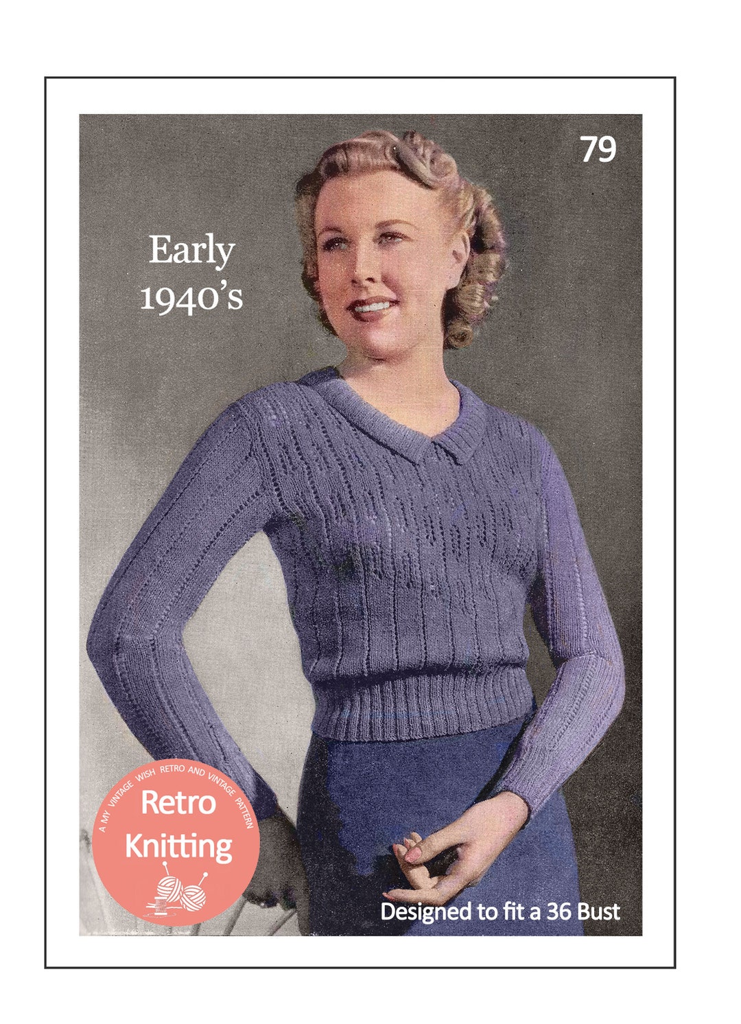 1940's Wartime Sweater With Collar PDF Knitting Pattern Bust 36 - Etsy UK