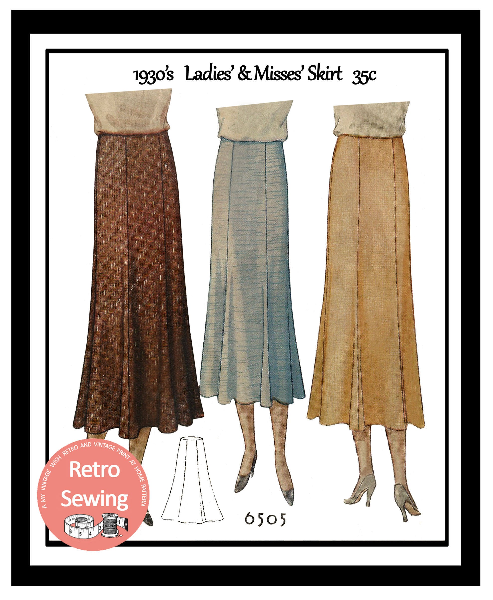 Sewing & Fiber Kits & How To 1930's Six Gore Flared Skirt PDF Sewing ...