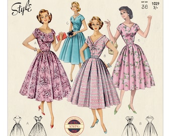 1950s Rockabilly Summer Dresses PDF Print at Home Sewing Pattern Bust 36