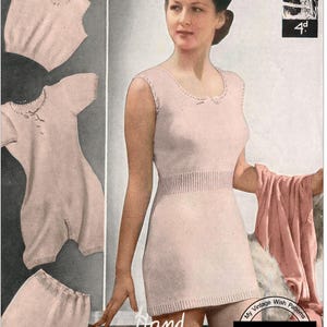 Patrón de tejido en PDF para lencería de dama de guerra de los años 40 (varios tamaños)