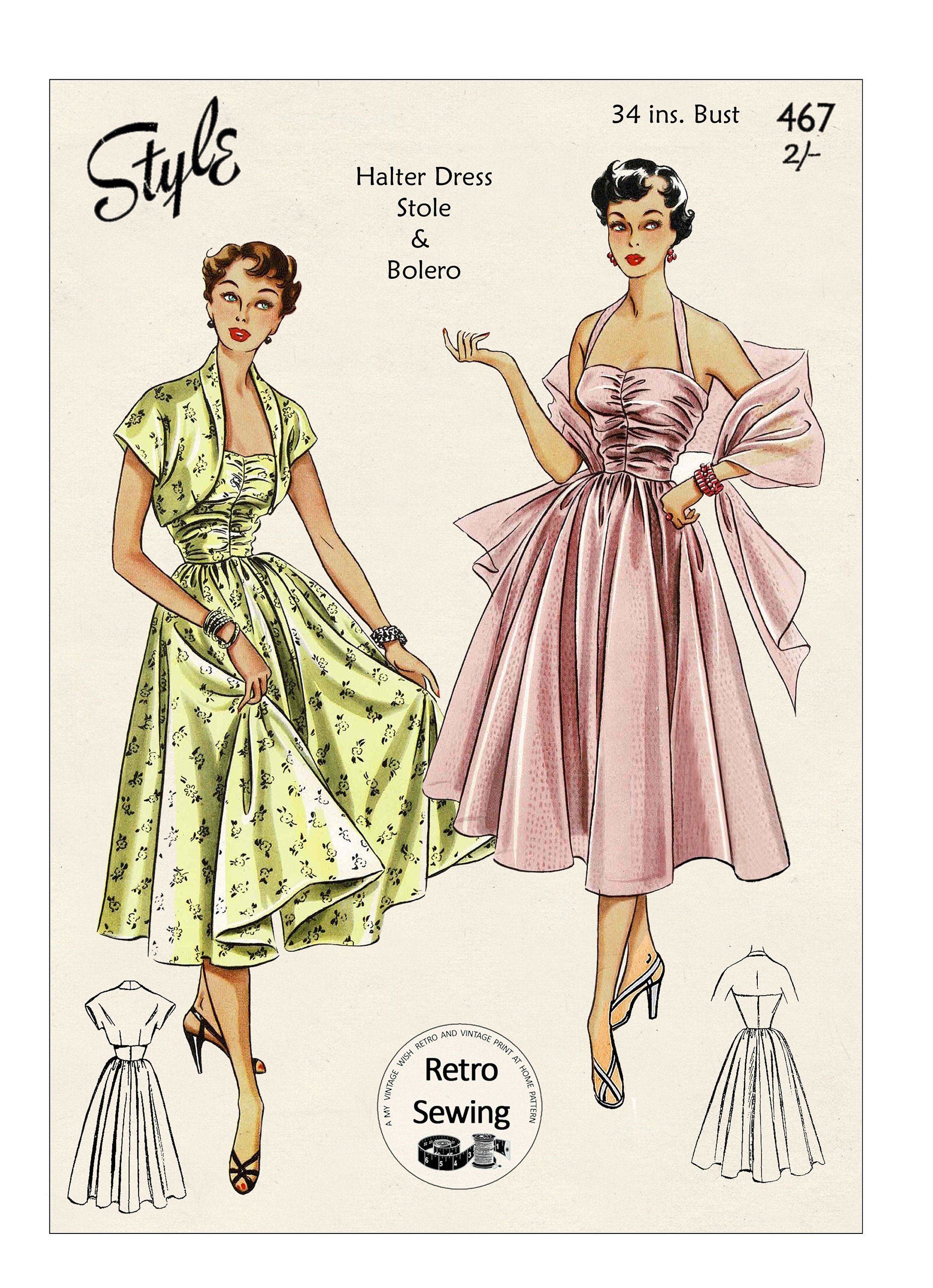 1950s Rockabilly Style Halter Evening Dress PDF Print at Home Sewing Pattern