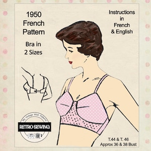 1950s Bra in 2 sizes Bust 36 and 38 ins. Paper Sewing Pattern