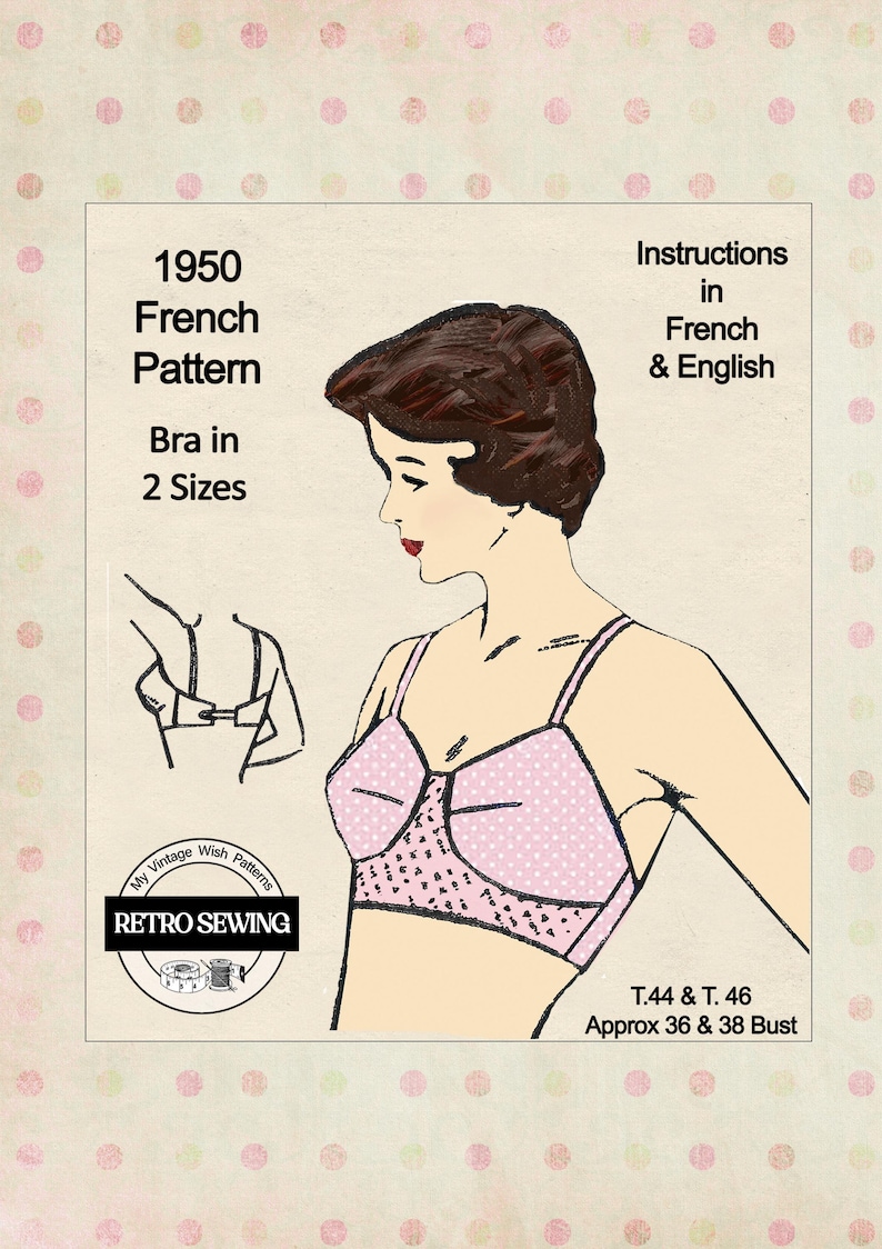 1950s Bra in 2 sizes Bust 36 and 38 ins. Paper Sewing Pattern image 1