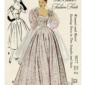 1950&#39;s Ball Gown in Two Lengths PDF Sewing Pattern Bust 36