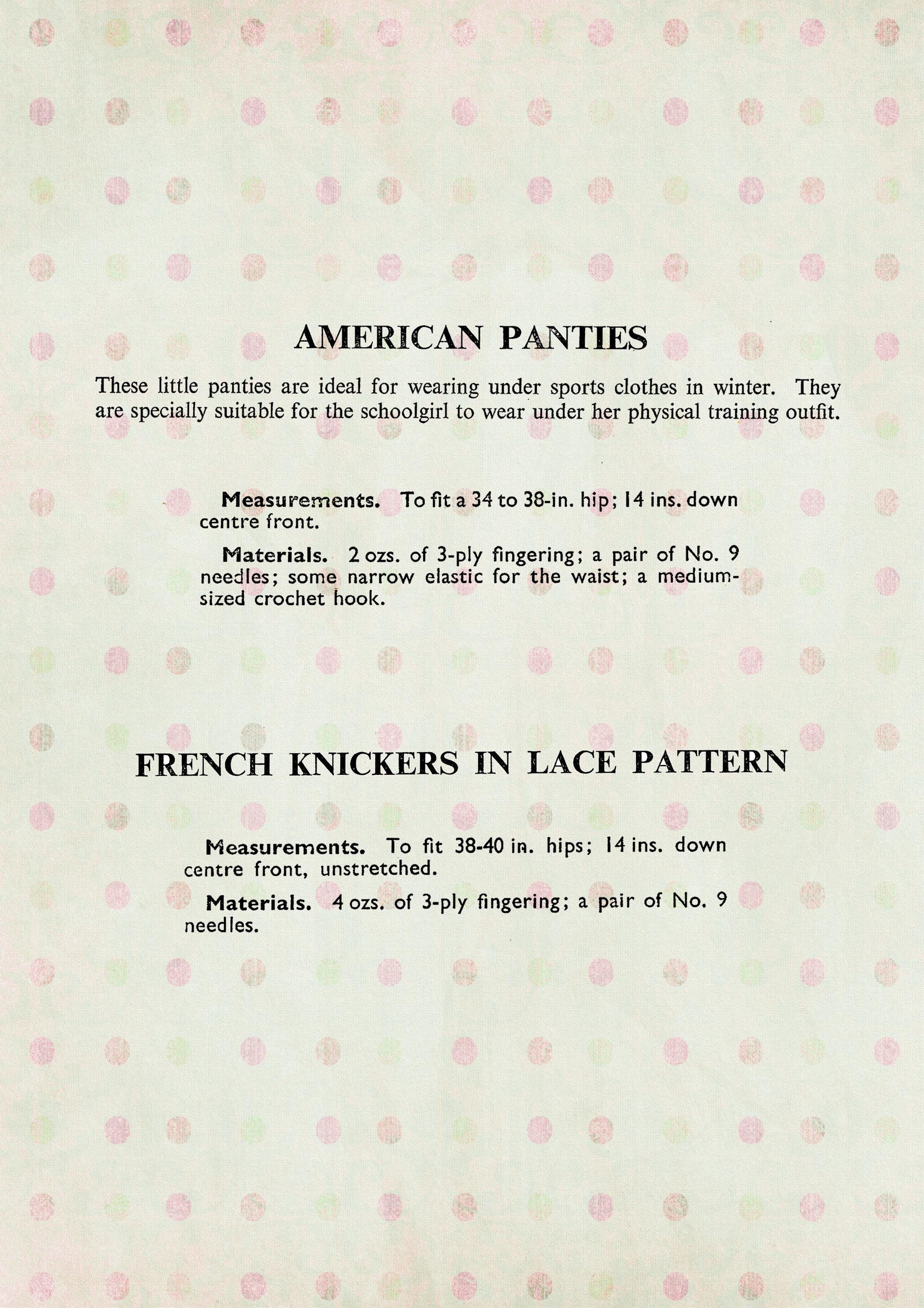 Vintage 1940s French Knickers & Sports Panties PDF Knitting