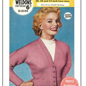 1950s Lady&#39;s Magyar Cardigan in three sizes PDF Knitting Pattern