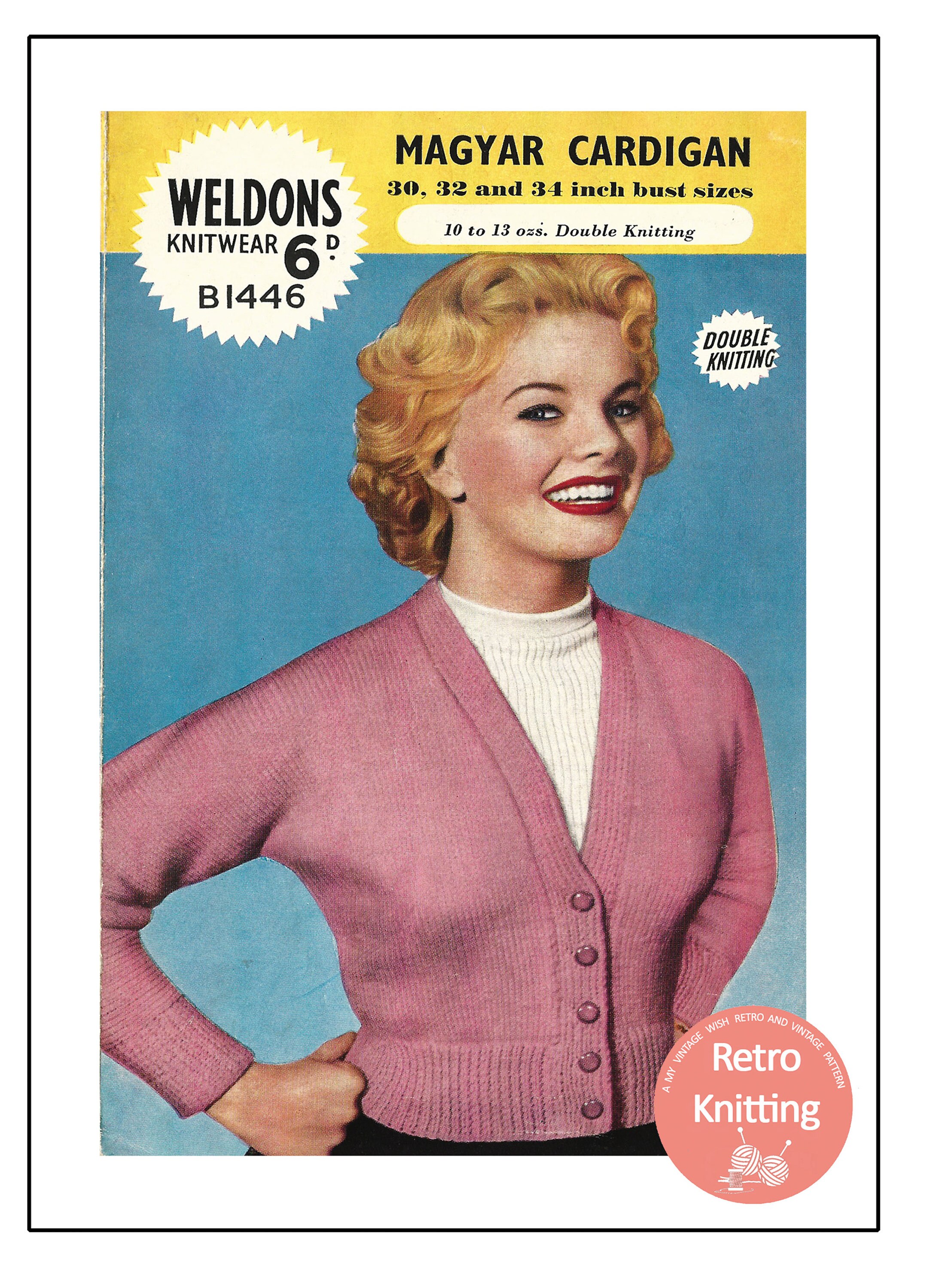 カーディガン Hungary vintage knit cardigan. 1950s Lady's Magyar Cardigan in Three Sizes PDF Knitting Pattern