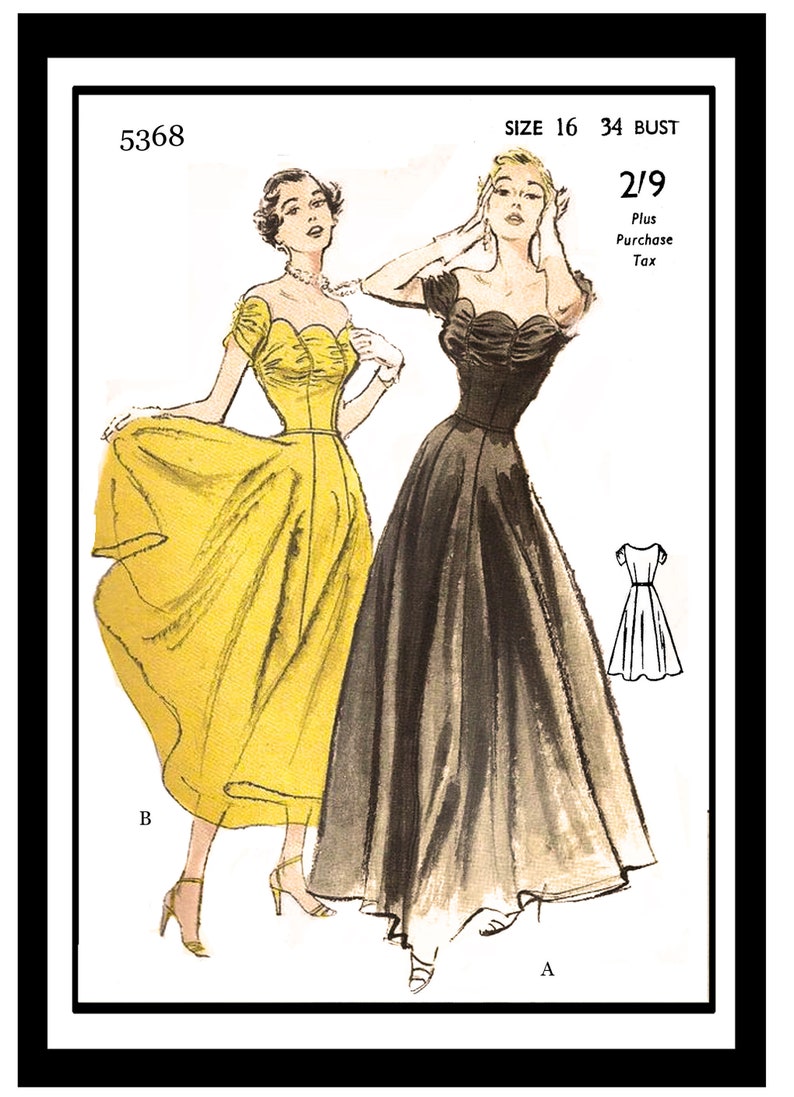 1950's  Party Dress Vintage Sewing Pattern Bust 34 -  PDF Instant download 