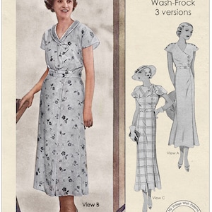 Vintage 1930&#39;s Three Pretty Tea Frocks PDF Sewing Pattern Bust 36