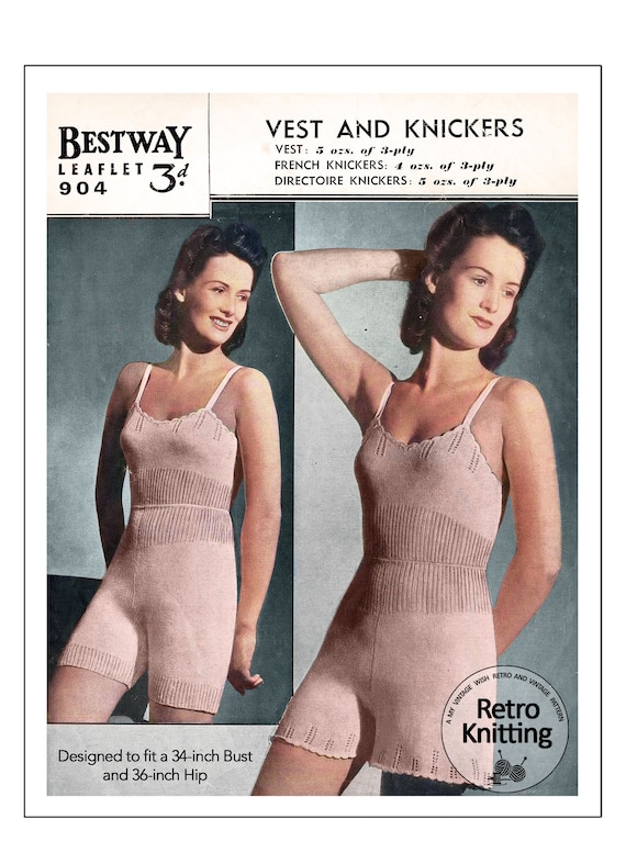 1940's Pretty Vest With French and Directoire Knickers PDF Knitting Pattern  34 Bust -  Finland