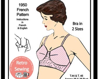 Vintage 1950's Brassiere PDF Sewing Pattern Bust 37 and 39