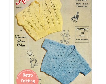 50s Baby Cardigans Knitting Pattern  - PDF Knitting Pattern - Instant Download