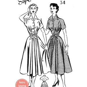 1950s Rockabilly Style Shirt Dress PDF Print at Home Sewing Pattern ...