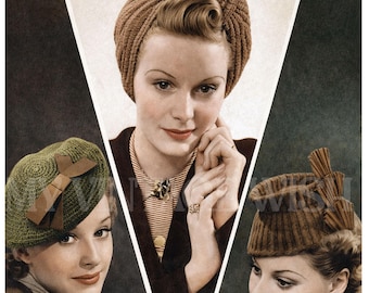 1940s Turban, Fez-cap and Beret PDF Knitting Pattern
