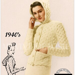 1940s Wartime Pixie Hood Jacket Knitting Pattern PDF Download