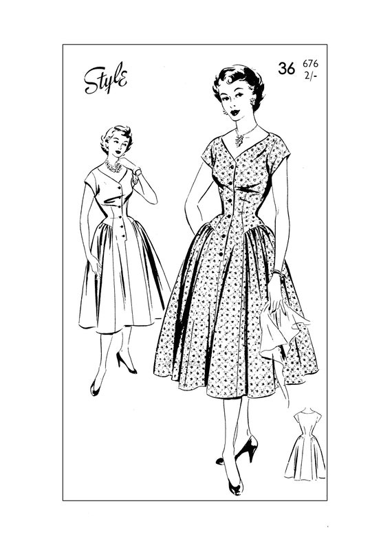 Buy 1950s Cap Sleeve Drop Waist Dress Ready Printed Pattern Bust 36 Online  in India - Etsy