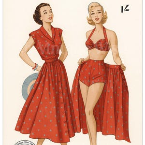 1940s Vintage Sewing Pattern PDF – Beachwear 4-Piece Set: Bikini, Skirt & Blouse – Bust 34