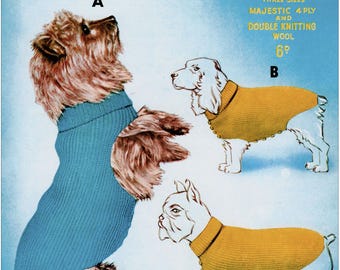 1950s Dog Coat PDF Knitting Pattern - 3 Sizes (Small, Medium, Large)  4-ply & DK Yarn