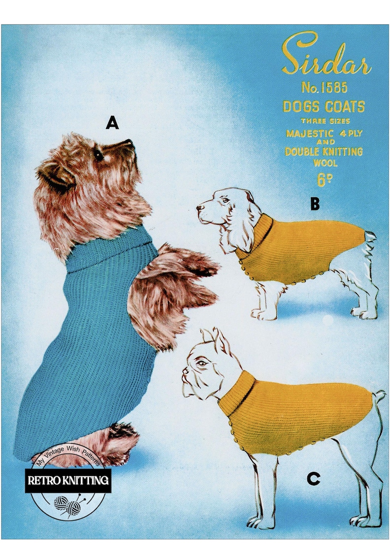 1950s Dog Coat PDF Knitting Pattern - 3 Sizes (small, Medium, Large) 4 ...