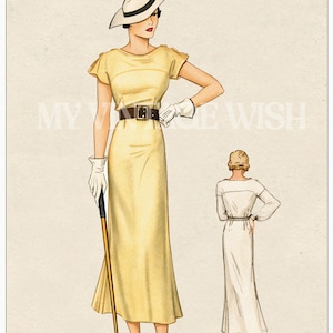 Molde para costura de vestido de verão vintage dos anos 1930, busto 36, estilo esportivo retrô para o dia a dia (PDF)