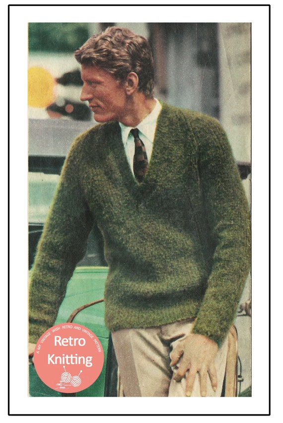 1960s Mens Luxury Mohair Sweater Vintage Knitting Pattern 1960s Mens Luxury Mohair Sweater Vintage Knitting Pattern