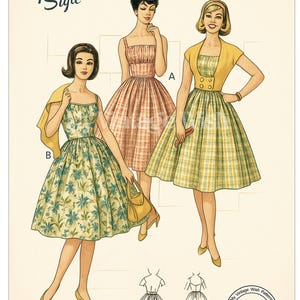 1950s Ruched Bodice Dress and Jacket Sewing Pattern Bust 34
