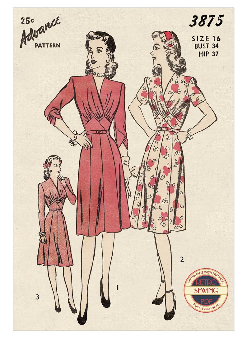 1940s Pretty Tea Dress Ready Printed Sewing Pattern Bust 34 image 1