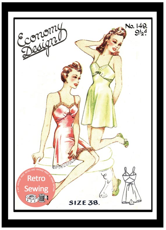 1940's Pretty Cami-knickers PDF Sewing Pattern Bust 38 -  Canada