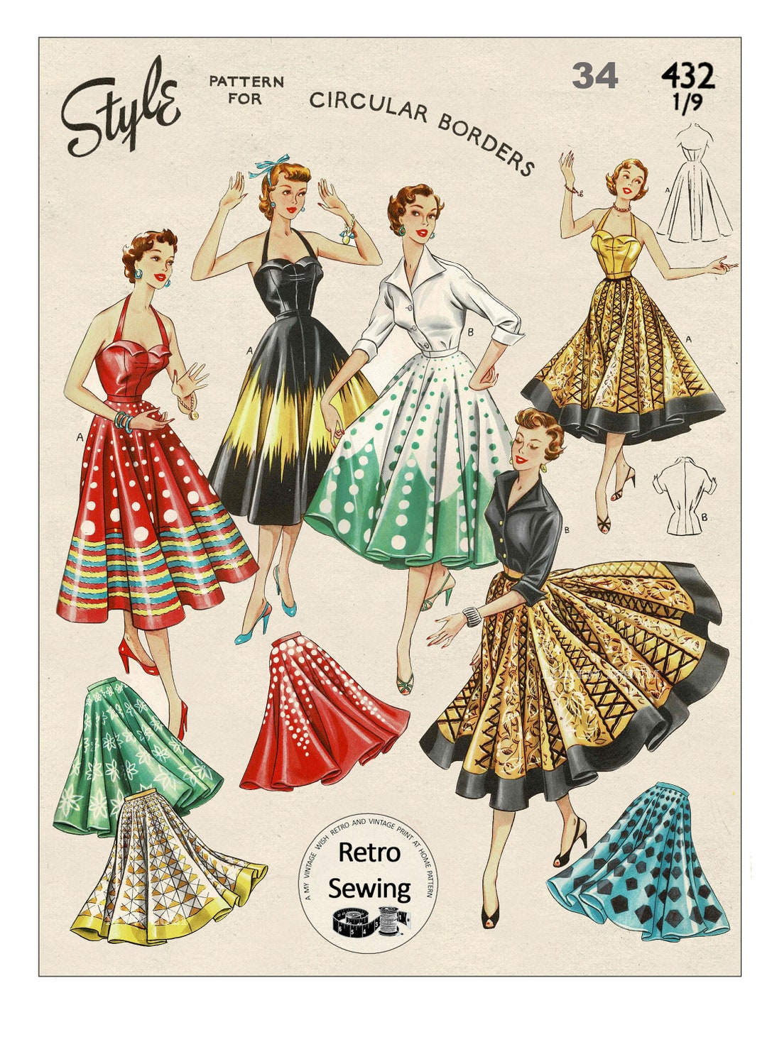 1950's Circle Skirt, Blouse and Halter Top Ready Printed 1950's Circle Skirt, Blouse and Halter Top Ready Printed