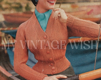 50s Mohair Cardigan Knitting Pattern, Raglan Collar (34-40