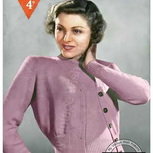 1940s Twinset Knitting Pattern PDF – Easy Vintage Stocking Stitch Sweater & Cardigan – 3 Sizes