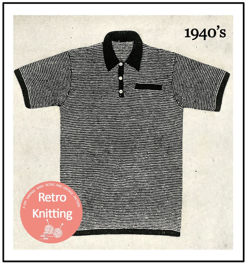 1940's Men's Polo Shirt PDF Knitting Pattern Etsy
