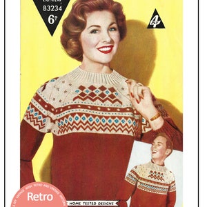1950s Fair Isle Sweater - Vintage Knitting Pattern - PDF Instant Download