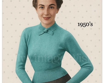 Equestrian Ropes • 1950s Knitting Knitted Ladies' Sweater Cabled