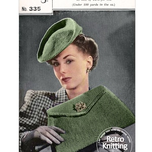 1940&#39;s Stylish Beret Hat and Bag PDF Knitting Pattern
