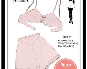 1940s Bra and French Knickers Ready Printed Sewing Pattern Bust 38