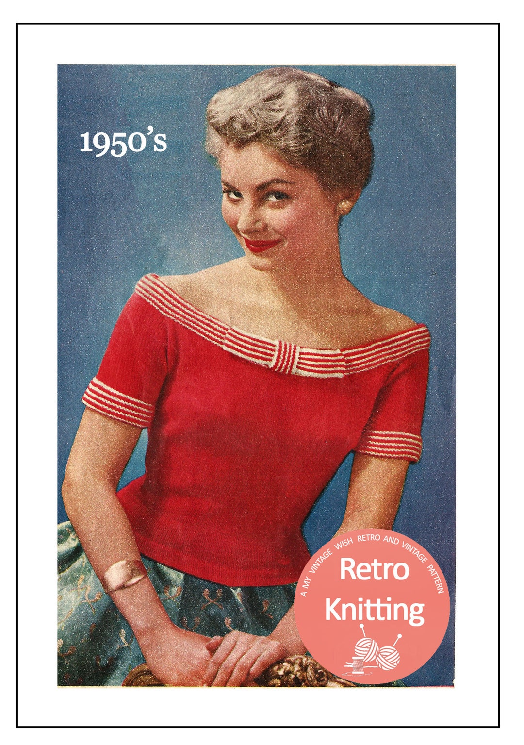 1950's Glamorous off Shoulder Pin up Sweater PDF Knitting Pattern ...