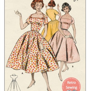 1950s Rockabilly Style Dress PDF Sewing Pattern, Bust 36