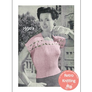 1950s Crochet Trim Sweater Knitting Pattern - PDF Instant Download
