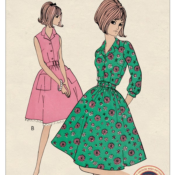 1960s Shirtwaist Dress PDF Sewing Pattern Bust 36