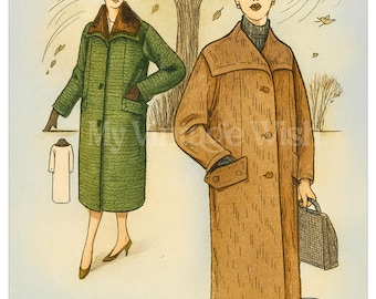 1950s Winter Coat Ready Printed French Pattern Bust 36-37