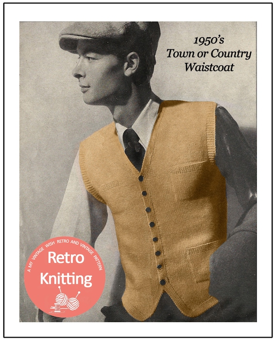 1950's Country Gentleman's Waistcoat Knitting Pattern | Etsy